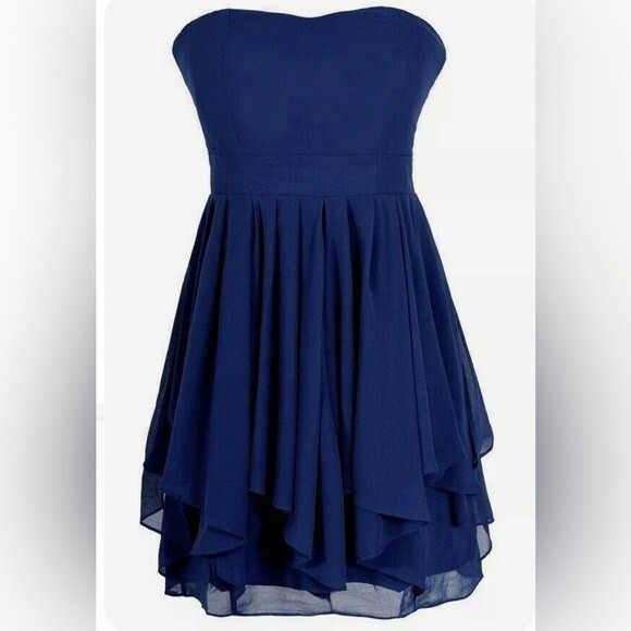 Ark & Co navy blue multi layered chiffon strapless mini dress size small - Picture 1 of 7